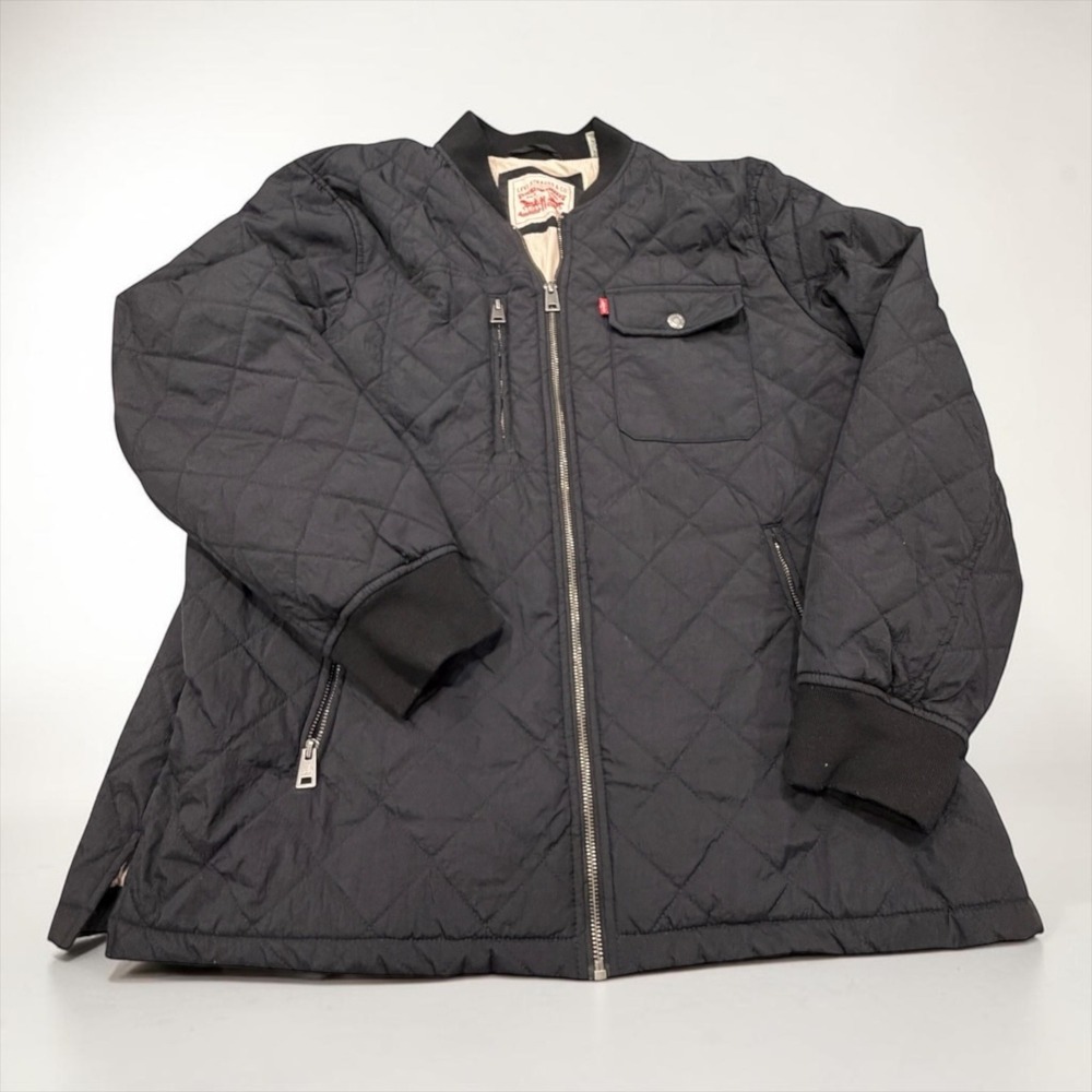 Levi's Quilted Bomber Jacket Mens XL Black Diamond Stitch Full Zip Puffer